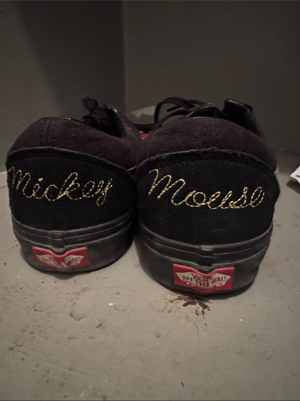 Vans x Disney Collab Black Sneakers with Gold Mickey Script